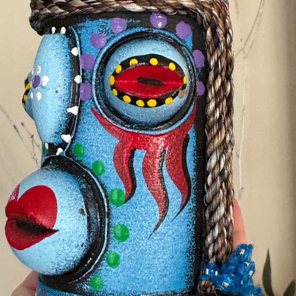 Puerto Rico Colorful Tribal Mask Style Hand Painted Bold Cup Decor New